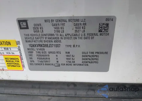 2014 GMC Acadia Slt-1 from USA, damaged, VIN 1GKKVRKD8EJ371007